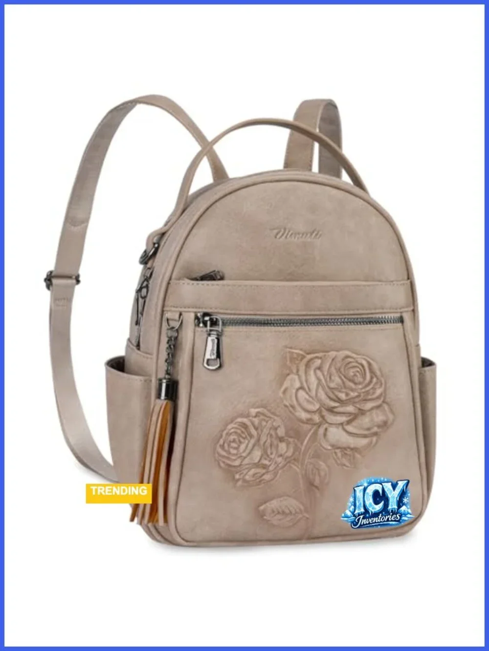 Women's Vegan Leather Mini Backpack Purse with Floral Design, Water-Resistant